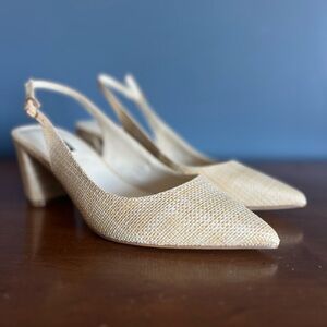 Nine West Kamsee Woven Tan Slingback Pointed Toe Pumps